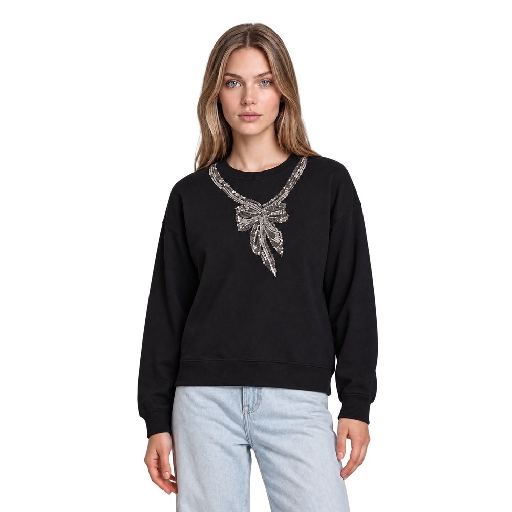 NWT Maeve Anthropologie Bow Sweatshirt Women's Size Medium Black Sequin Pullover